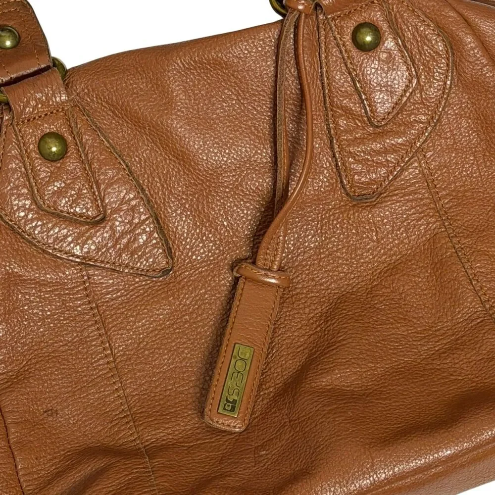 Joes Jeans Purse Satchel Bag Pebbled Leather Double Handle Brown